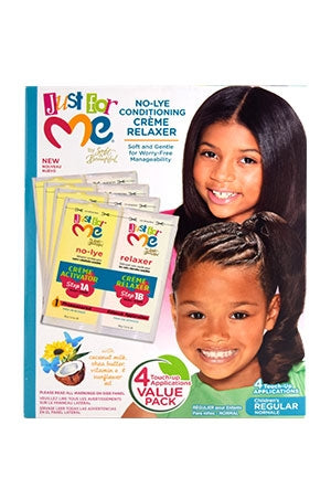 Just For Me No Lye Relaxer Kit, Just For Me relaxer value pack, no lye relaxer regular, kids relaxer kit, relaxer touch up kit, 4 application relaxer, Just For Me hair relaxer, children’s hair relaxer